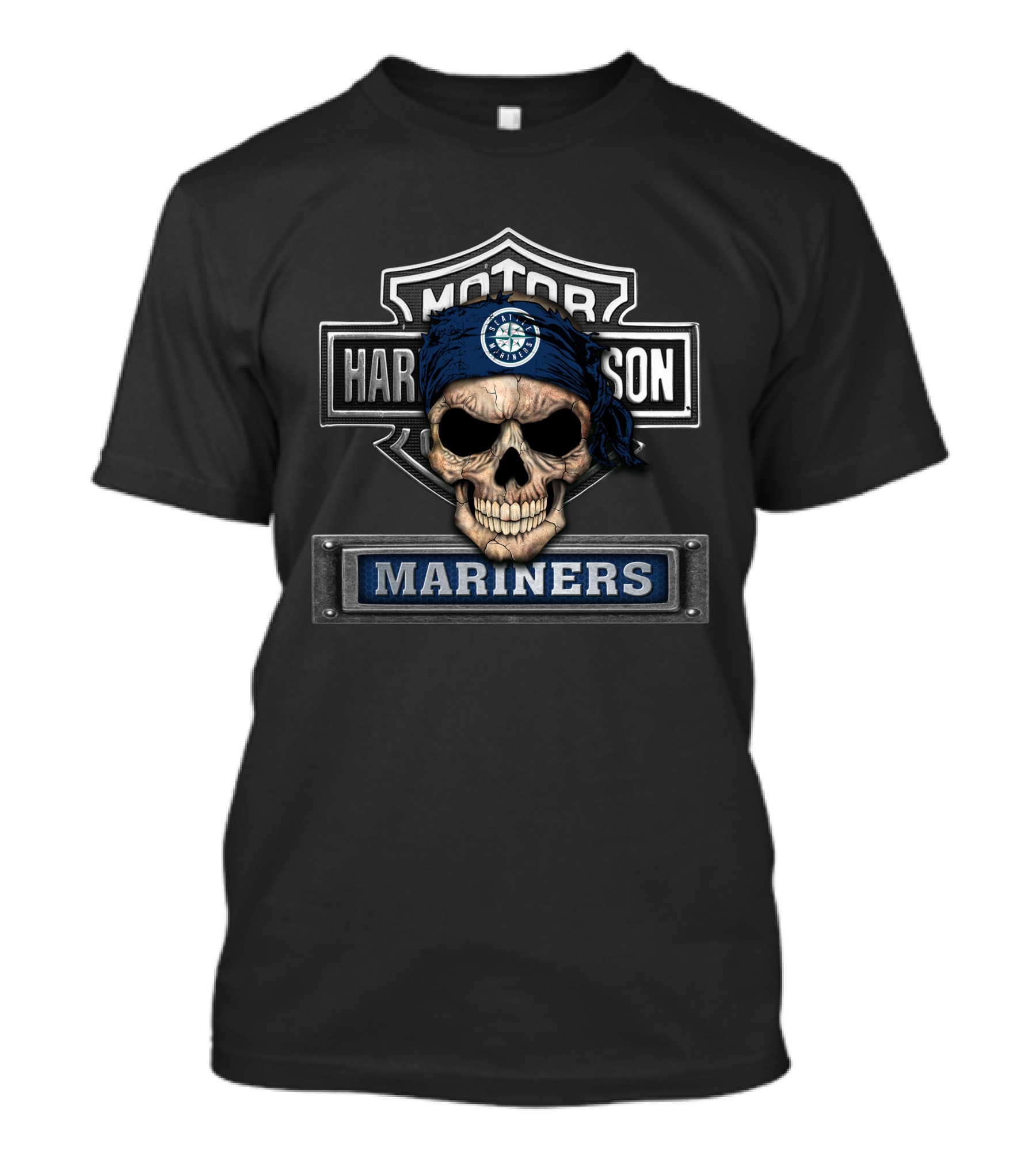 Harley Davidson Motorcycle Skull Bandana Mlb Seattle Mariners T-Shirt