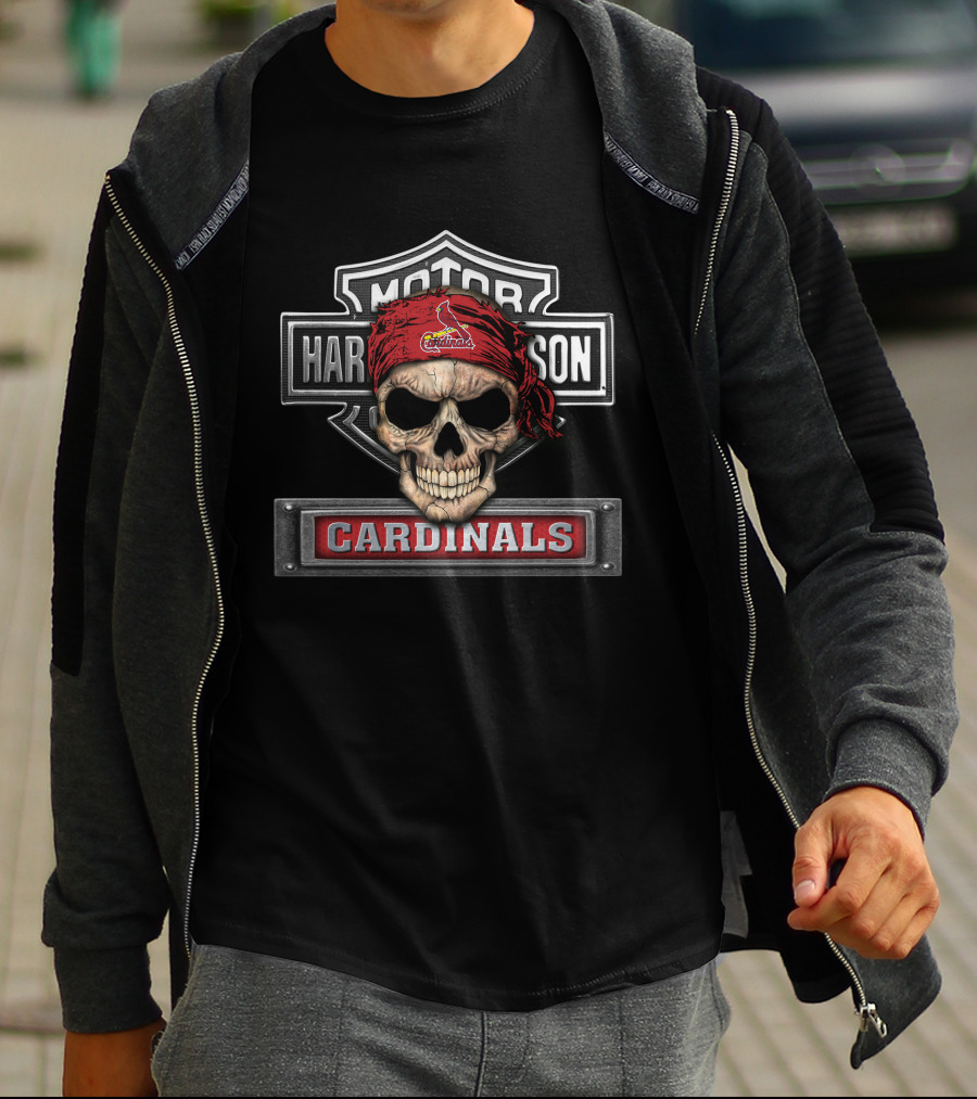 Harley Davidson Motorcycle Skull Cardinals St Louis Mlb Biker T-Shirt