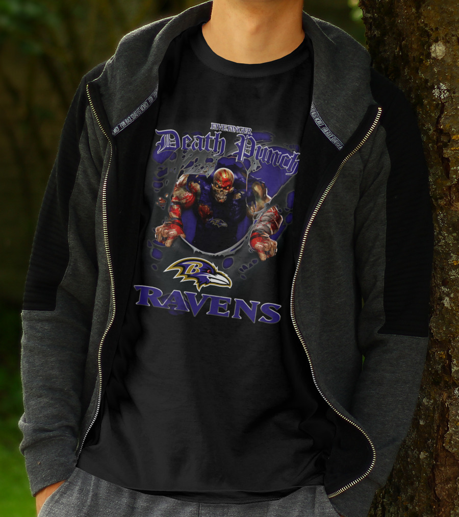 Five Finger Death Punch Ravens Baltimore Nfl Harley Davidson Motorcycle Biker T-Shirt