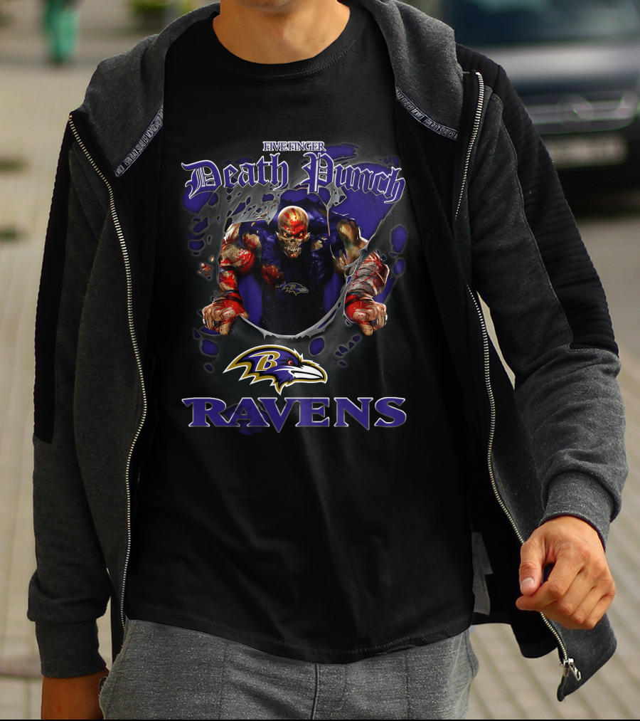 Five Finger Death Punch Ravens Baltimore Nfl Harley Davidson Motorcycle Biker T-Shirt