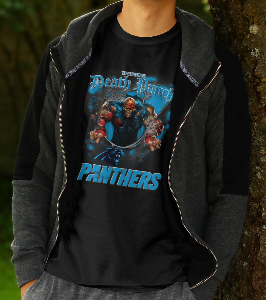 Five Finger Death Punch Panthers Harley Davidson Motorcycle Biker Nfl Carolina Panthers T-Shirt