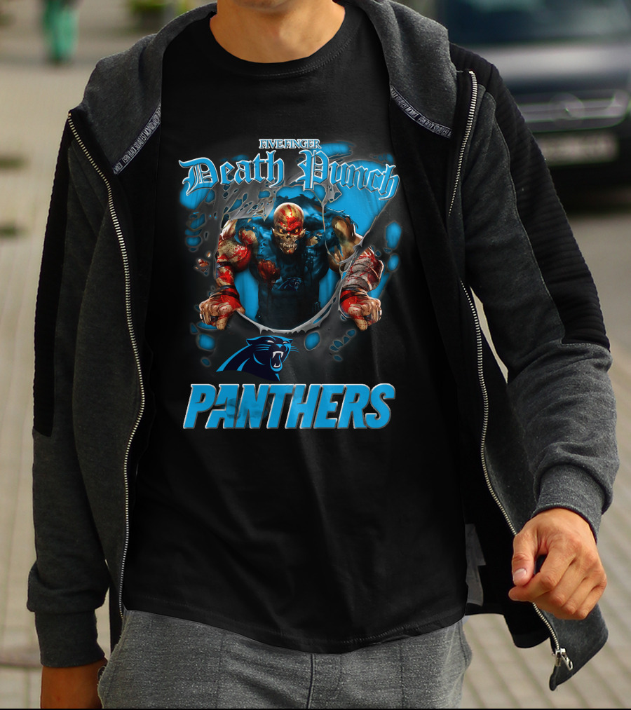 Five Finger Death Punch Panthers Harley Davidson Motorcycle Biker Nfl Carolina Panthers T-Shirt