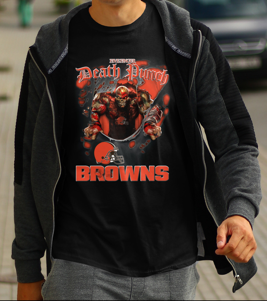 Five Finger Death Punch Browns Harley Davidson Motorcycle Biker Nfl Cleveland Browns T-Shirt