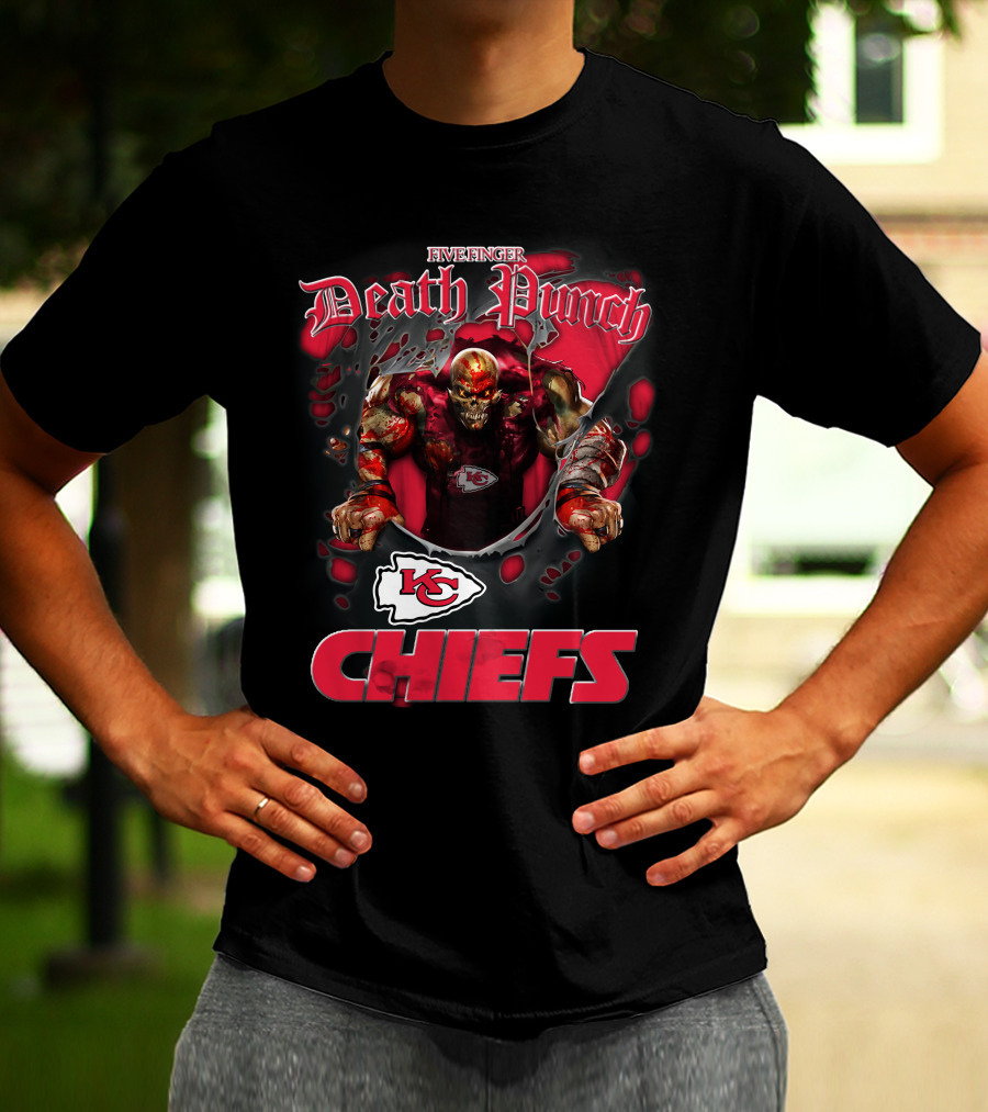 Harley Davidson Motorcycle Biker Five Finger Death Punch Nfl Kansas City Chiefs T-Shirt