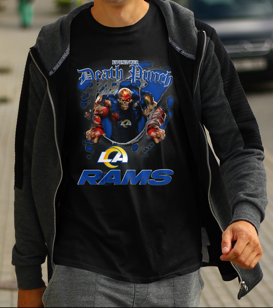 Five Finger Death Punch La Rams Harley Davidson Motorcycle Biker Nfl Los Angeles Rams T-Shirt