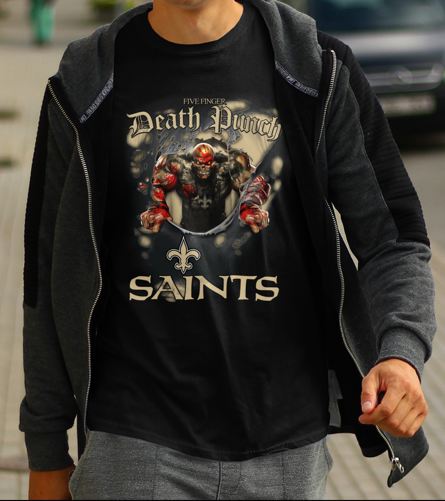 Harley Davidson Motorcycle Biker Five Finger Death Punch Nfl New Orleans Saints T-Shirt