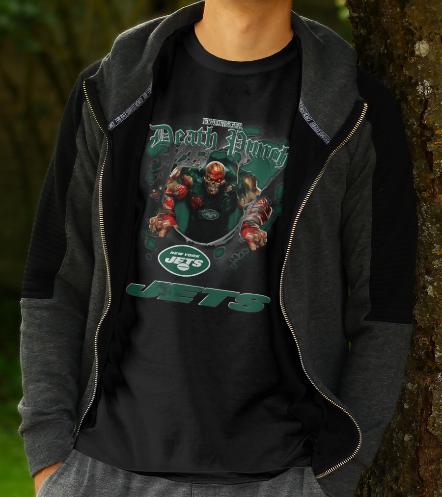 Five Finger Death Punch New York Jets Harley Davidson Motorcycle Biker Nfl T-Shirt