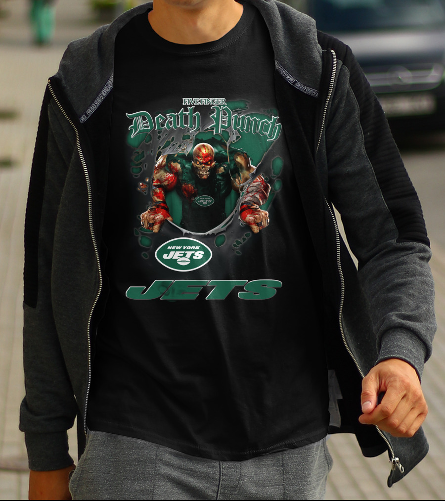 Five Finger Death Punch New York Jets Harley Davidson Motorcycle Biker Nfl T-Shirt