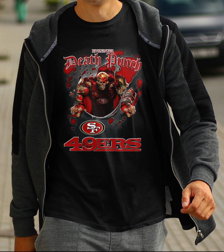 Five Finger Death Punch Sf 49ers Nfl Crossover Harley Davidson Motorcycle Biker T-Shirt