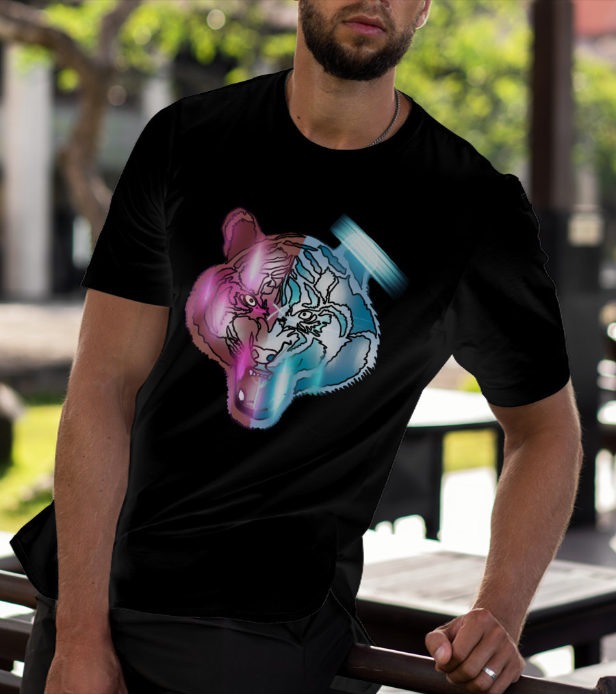 Big Cat Neon Dual-Tone Tiger Face T-Shirt