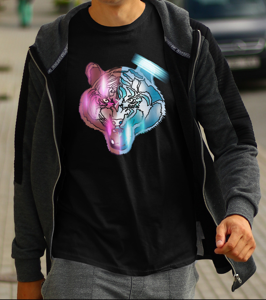 Big Cat Neon Dual-Tone Tiger Face T-Shirt