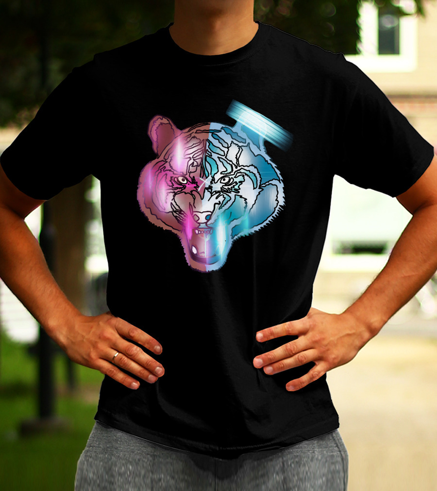Big Cat Neon Dual-Tone Tiger Face T-Shirt