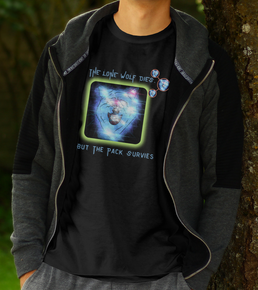 The Lone Wolf Dies But The Pack Survives Glowing Wolf Face In Galactic T-Shirt
