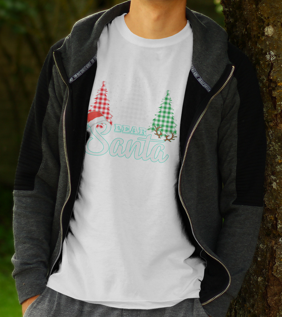 Dear Santa Christmas Trees Santa Hat Reindeer Antlers T-Shirt