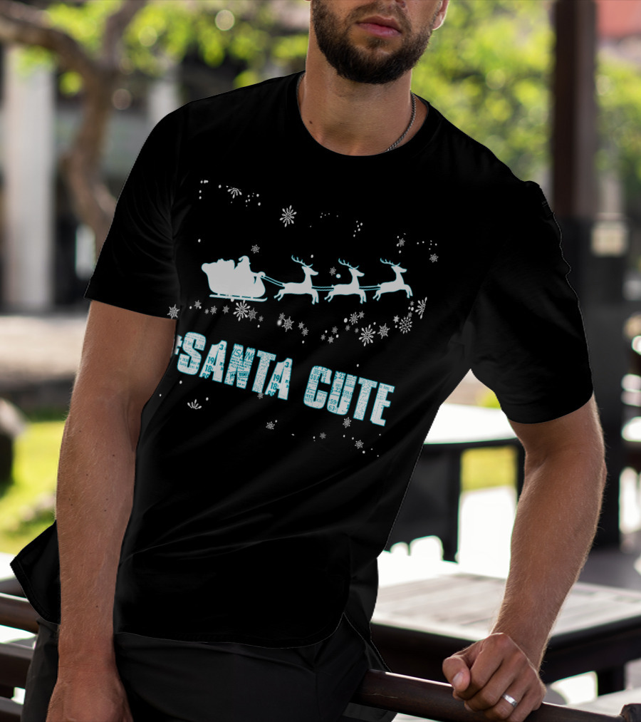 Santa Cute Reindeer Sleigh Snowflakes T-Shirt