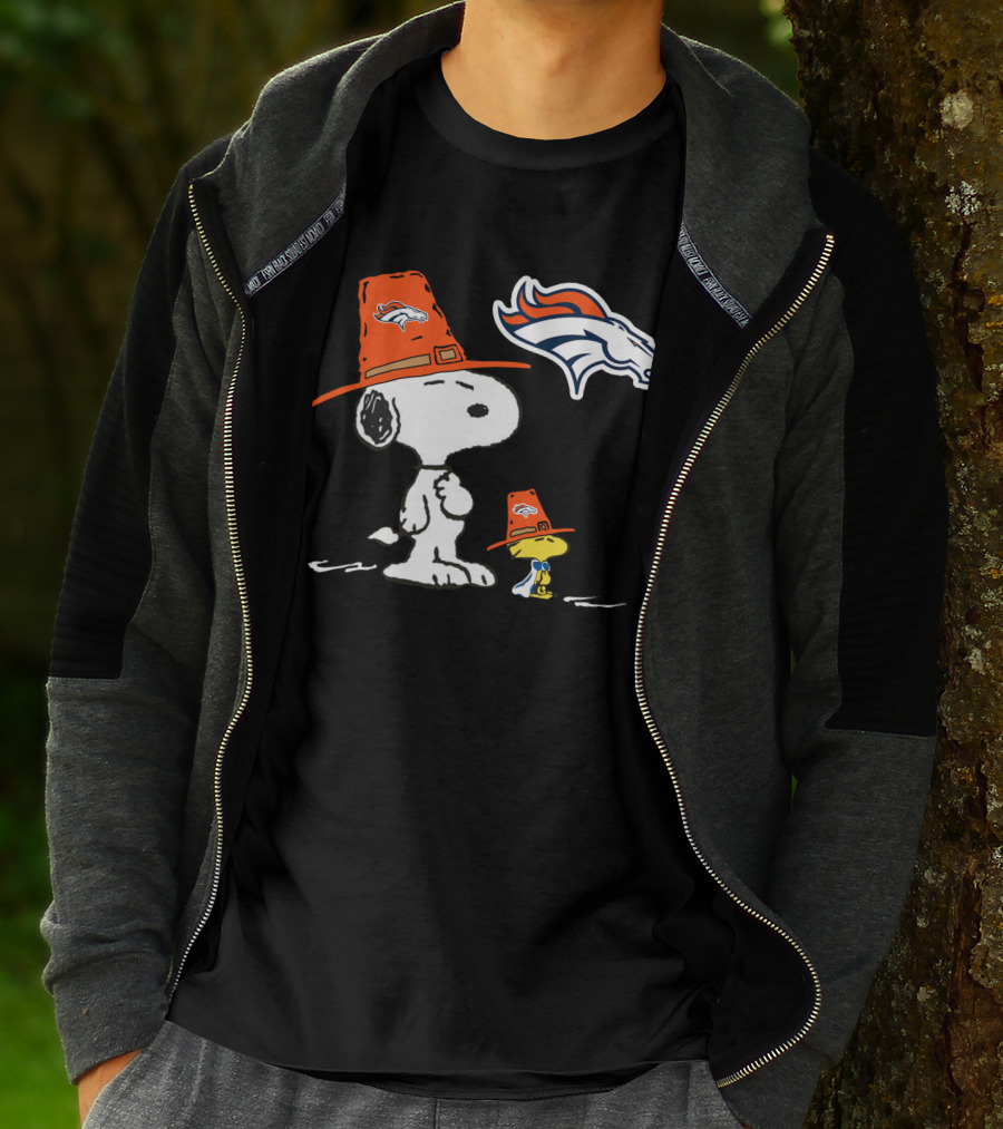 Broncos Snoopy Woodstock Orange Hat Nfl Peanuts T-Shirt