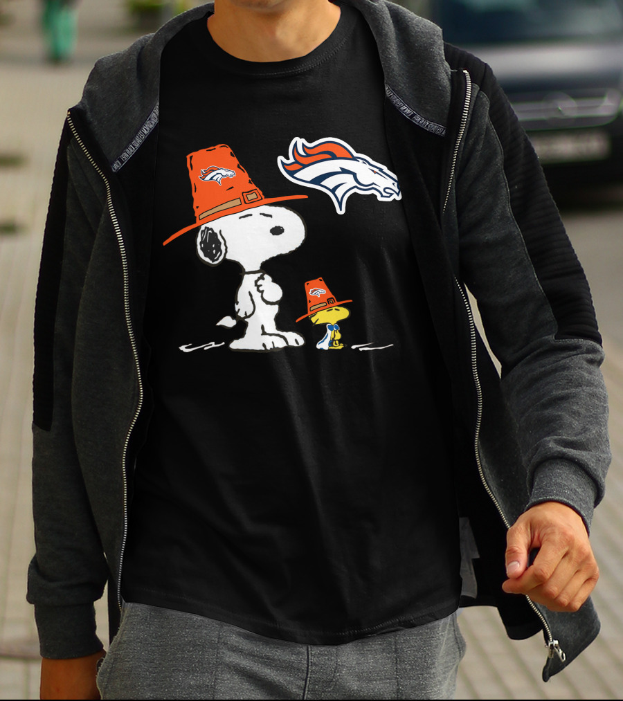 Broncos Snoopy Woodstock Orange Hat Nfl Peanuts T-Shirt