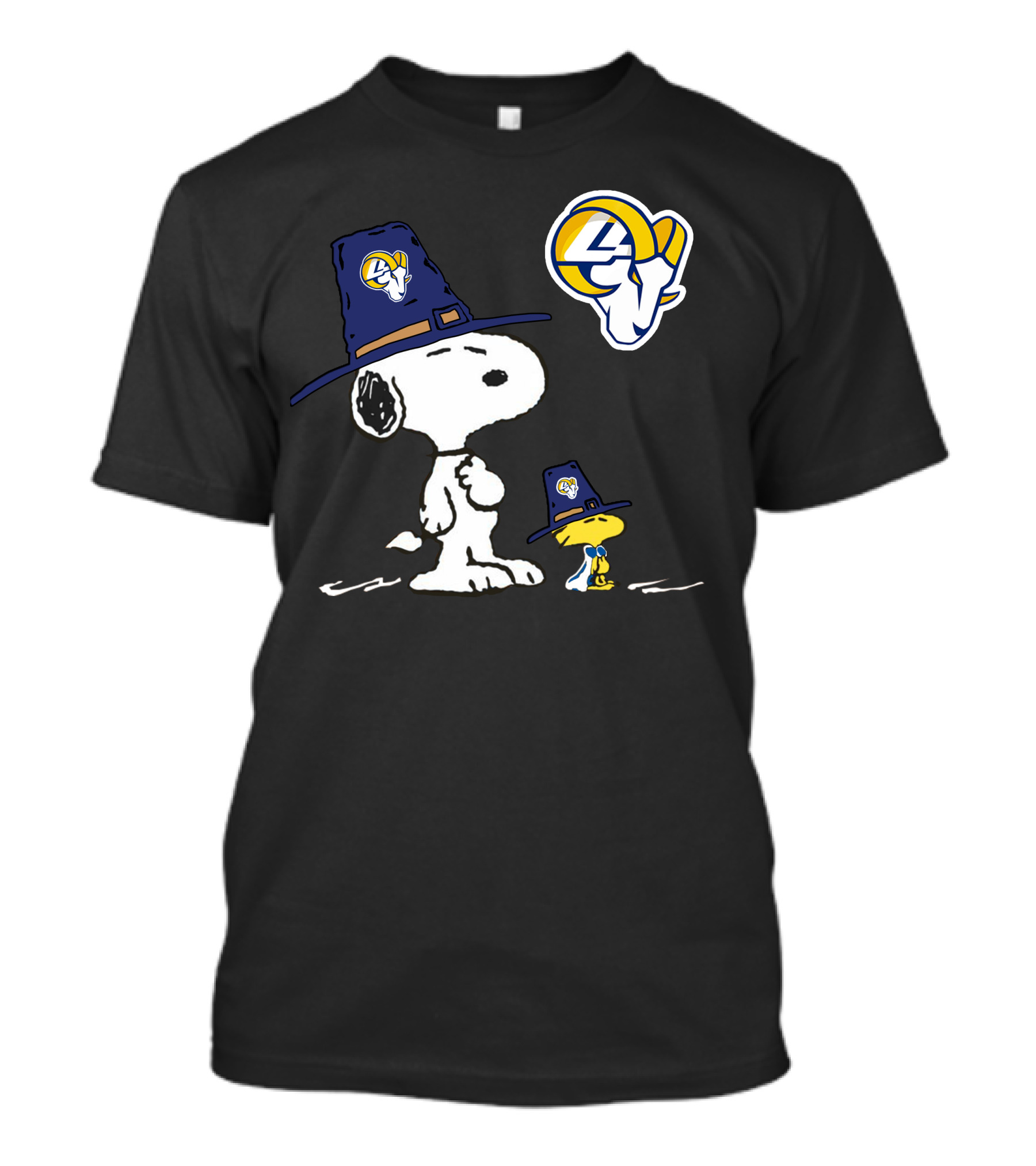 Snoopy And Woodstock In Rams Hats With Rams T-Shirt
