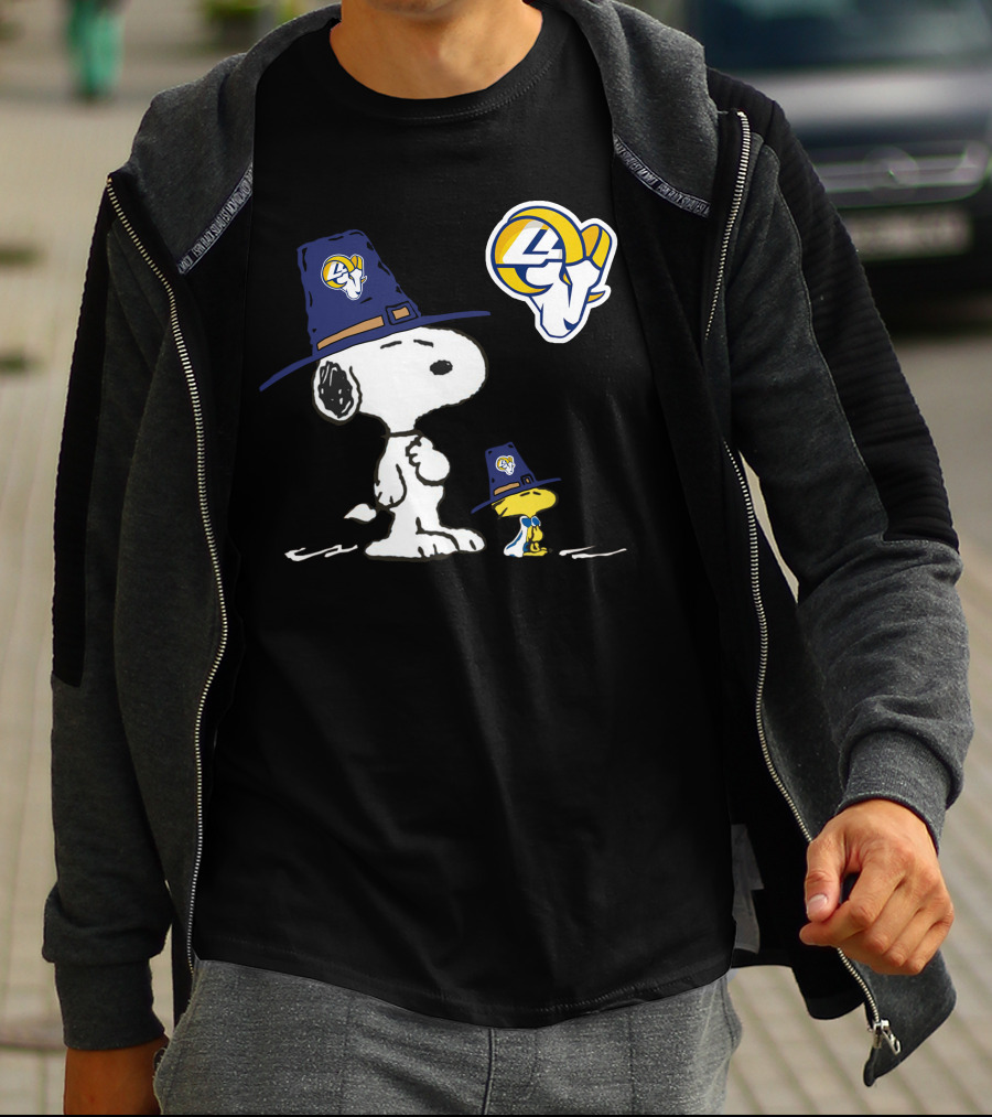Snoopy And Woodstock In Rams Hats With Rams T-Shirt