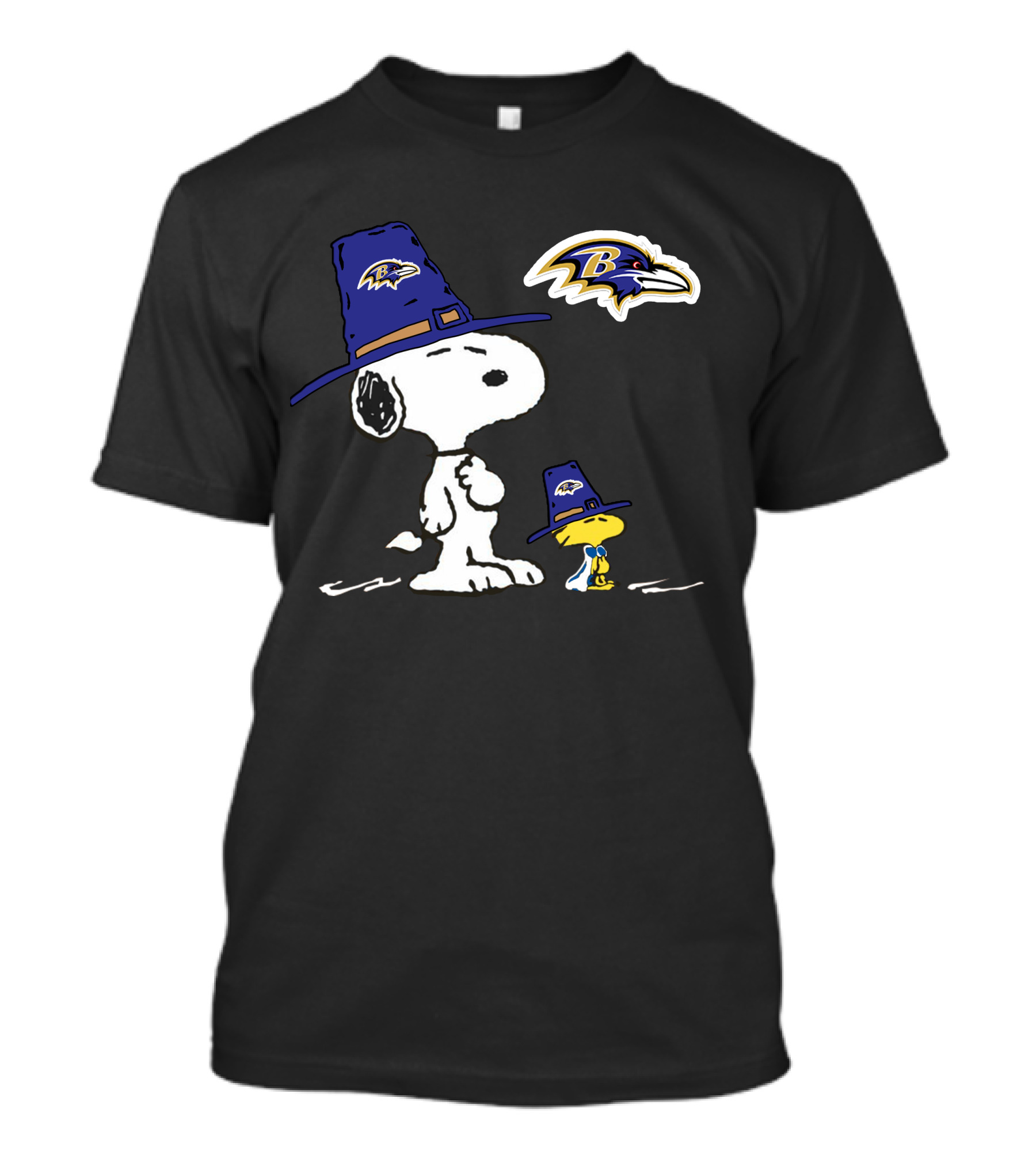 Ravens Snoopy And Woodstock Thanksgiving Pilgrim Hats Nfl Baltimore Ravens T-Shirt