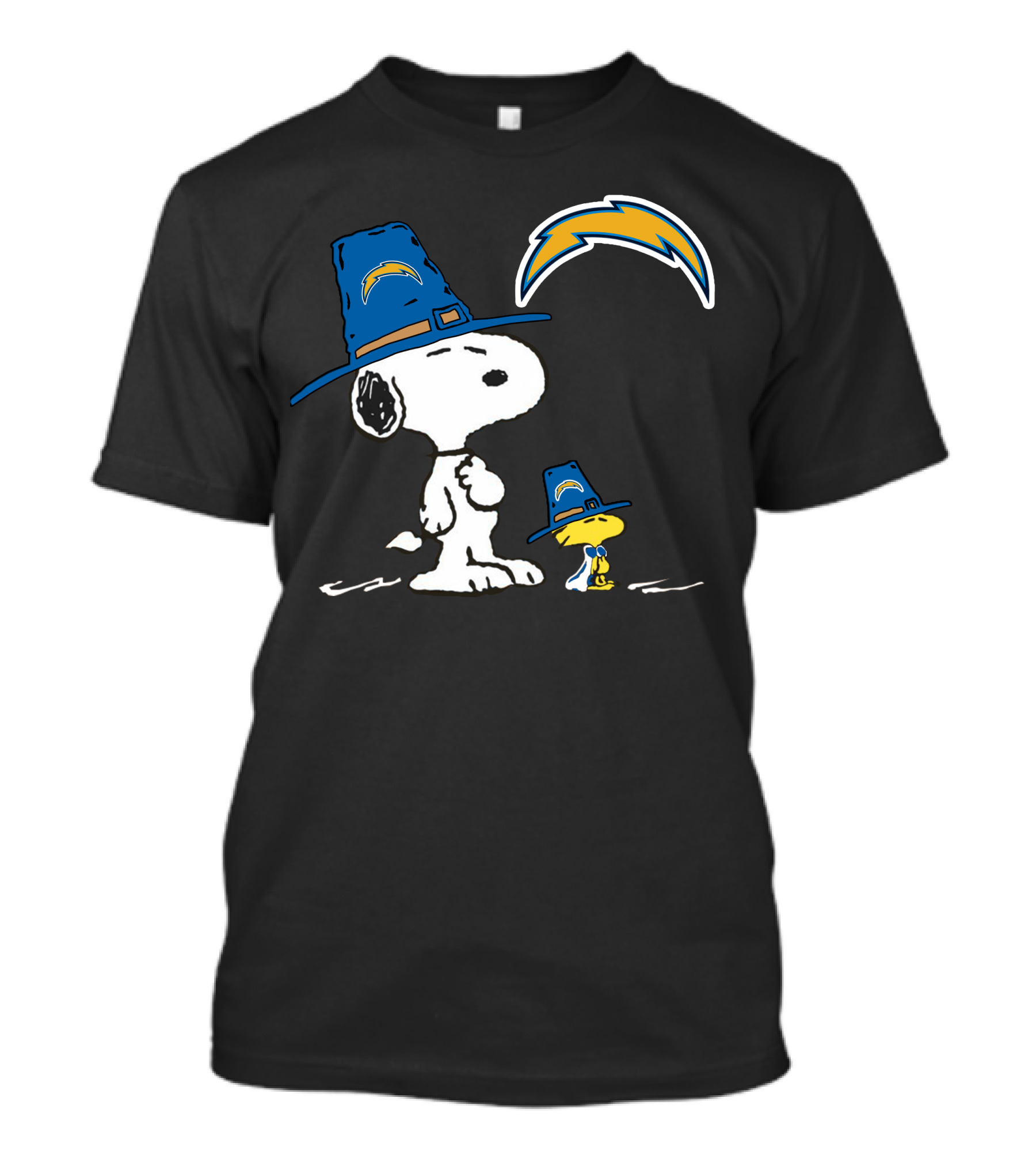 Snoopy And Woodstock Chargers Fans With Lightning Bolt T-Shirt