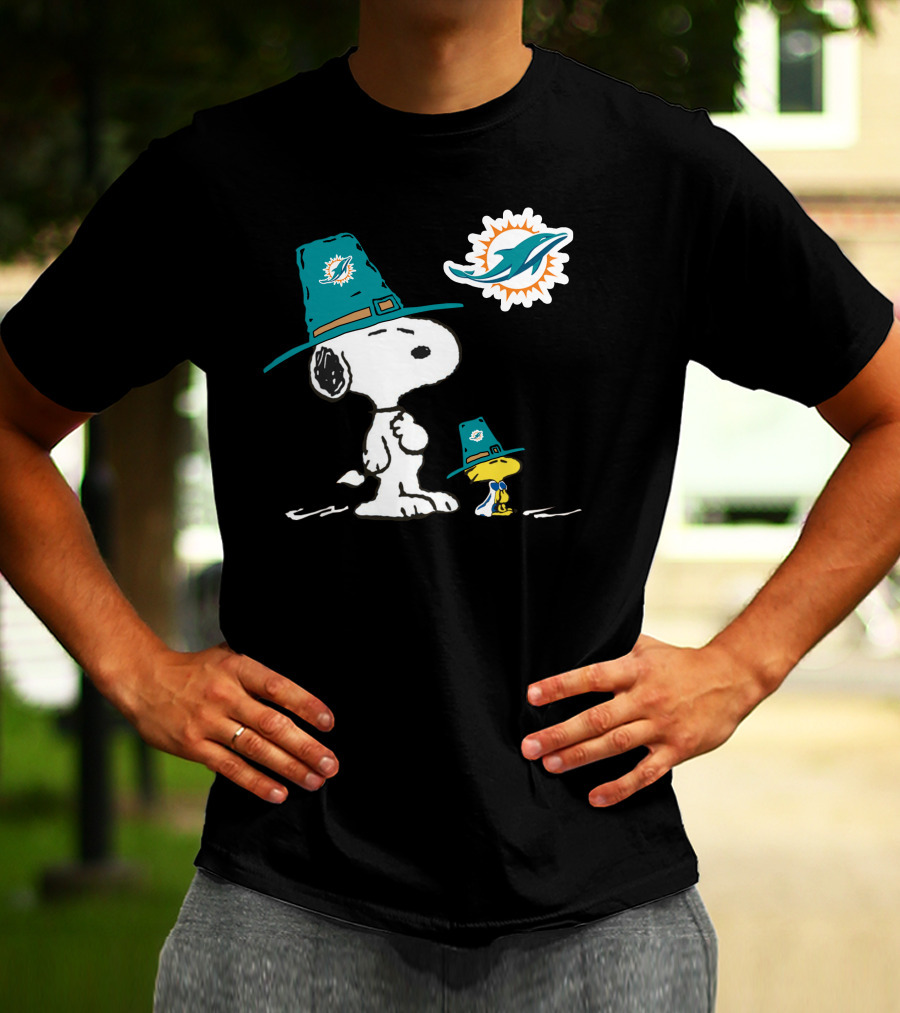 Snoopy And Woodstock Miami Dolphins Thanksgiving Hat T-Shirt