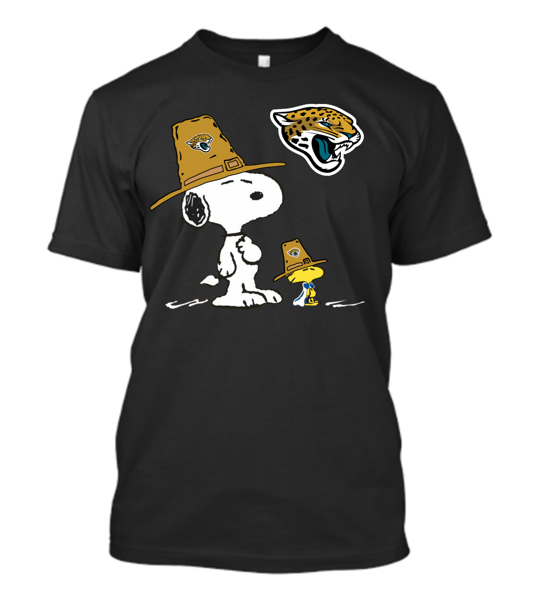 Jacksonville Jaguars Snoopy And Woodstock With Pilgrim Hats T-Shirt