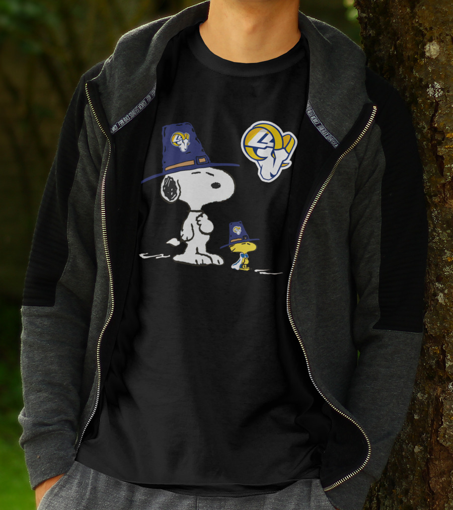 Los Angeles Rams Snoopy And Woodstock Thanksgiving Pilgrim Hat T-Shirt