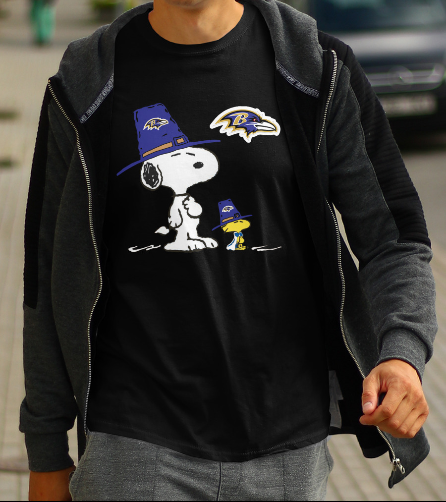 Baltimore Ravens Snoopy And Woodstock Thanksgiving Nfl T-Shirt