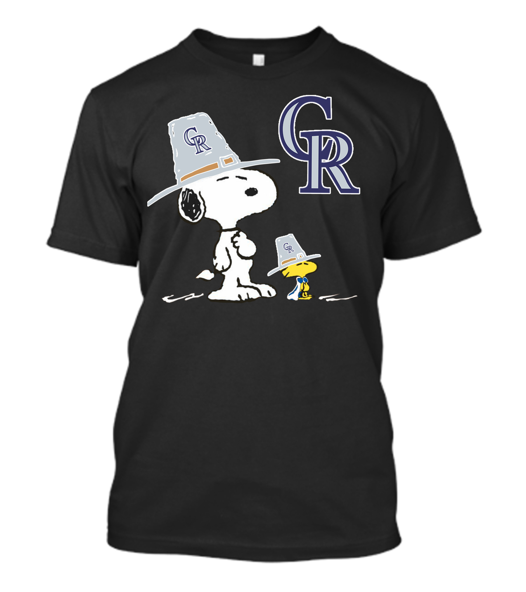Colorado Rockies Snoopy Woodstock Thanksgiving Pilgrim Hats T-Shirt