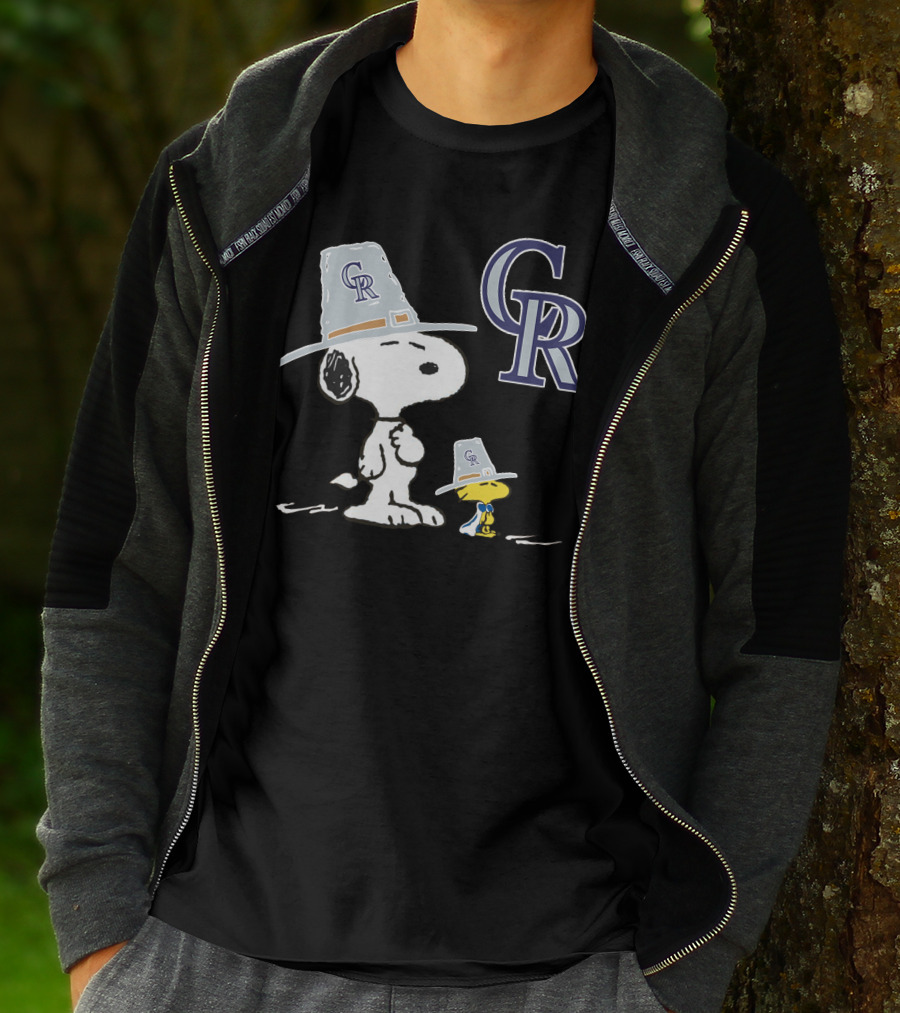 Colorado Rockies Snoopy Woodstock Thanksgiving Pilgrim Hats T-Shirt