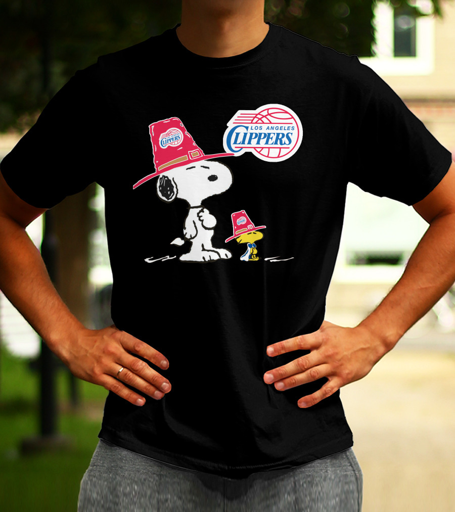 Los Angeles Clippers Snoopy With Woodstock In Team Hats T-Shirt