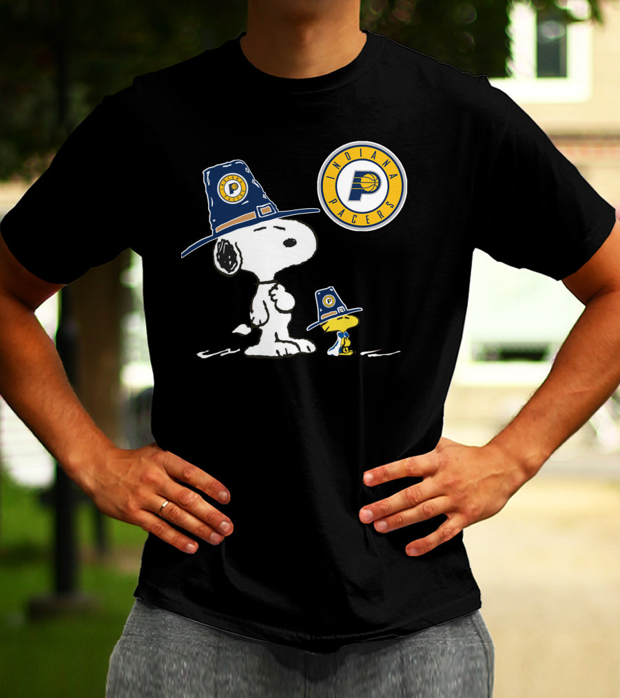 Indiana Pacers Snoopy And Woodstock In Team Hats T-Shirt
