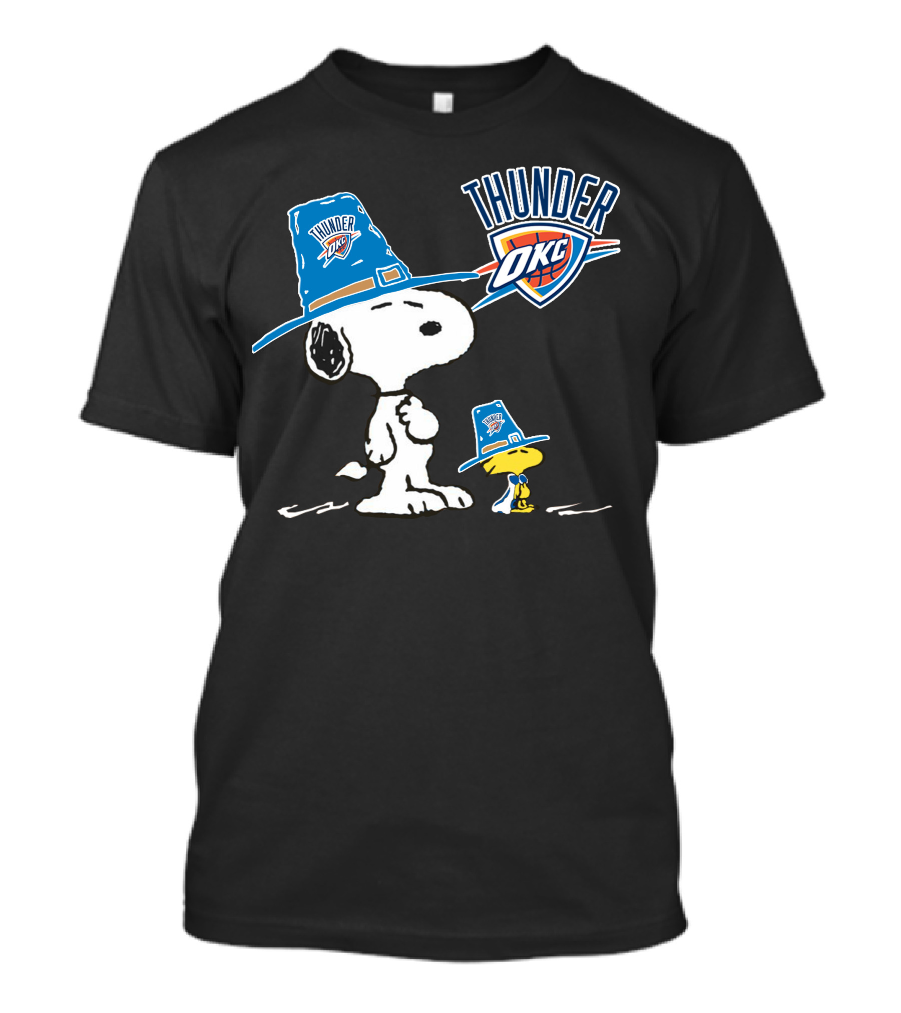 Oklahoma City Thunder Snoopy And Woodstock In Team Hats T-Shirt
