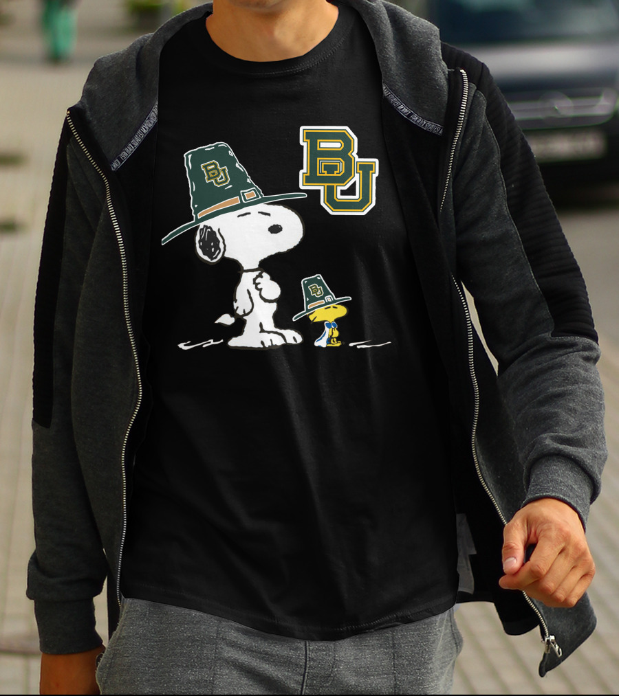 Baylor BU Snoopy And Woodstock In BU Green Hats T-Shirt
