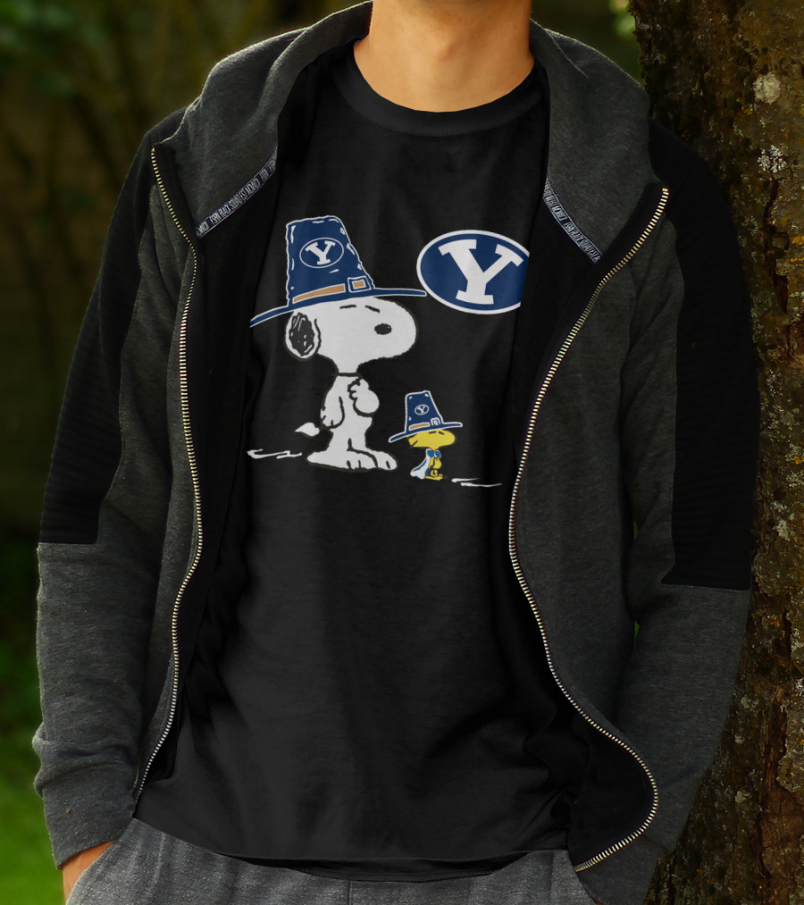 BYU Cougars Snoopy Woodstock Pilgrim Hat T-Shirt