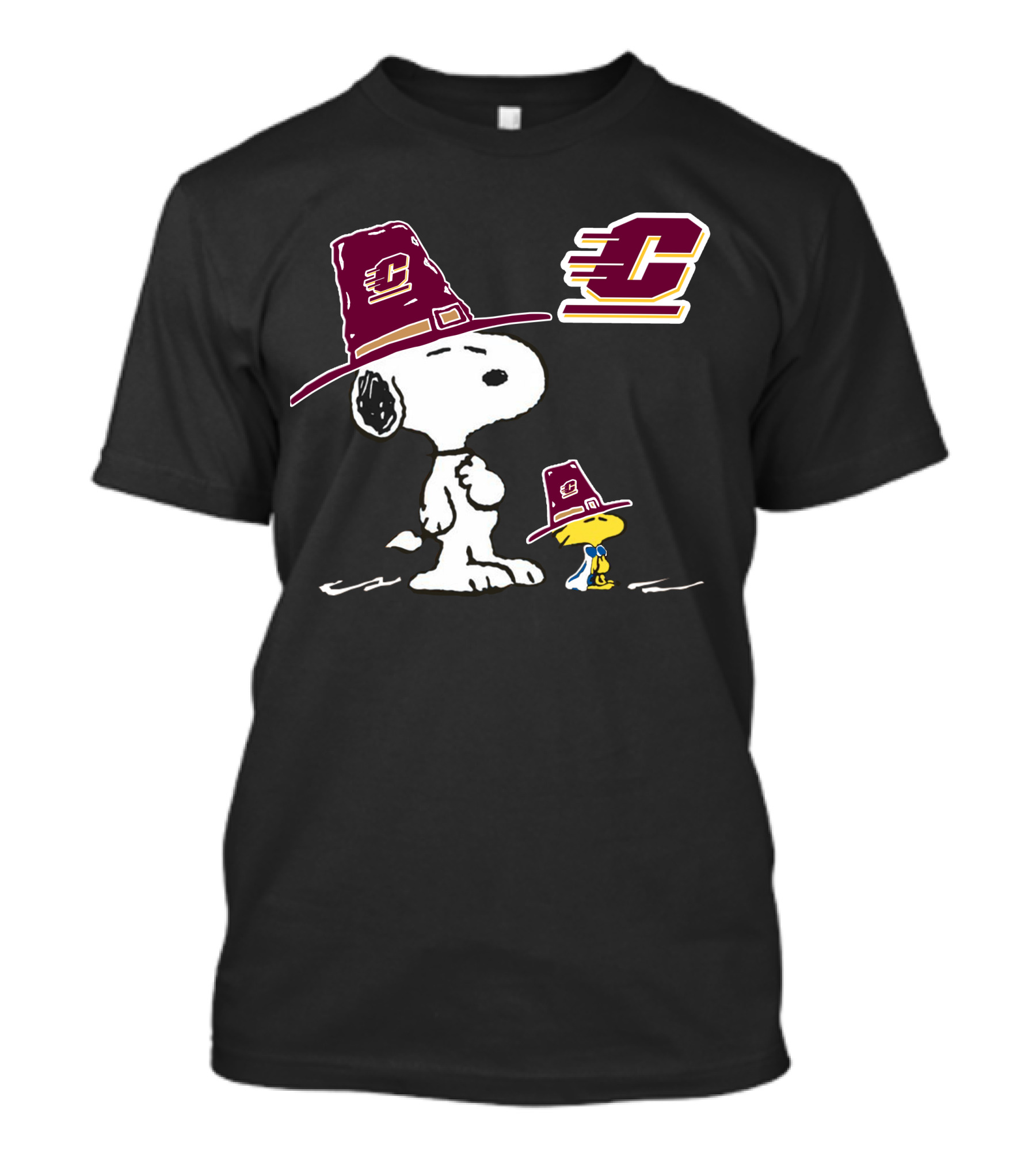 Central Michigan Chippewas Snoopy Woodstock Football T-Shirt