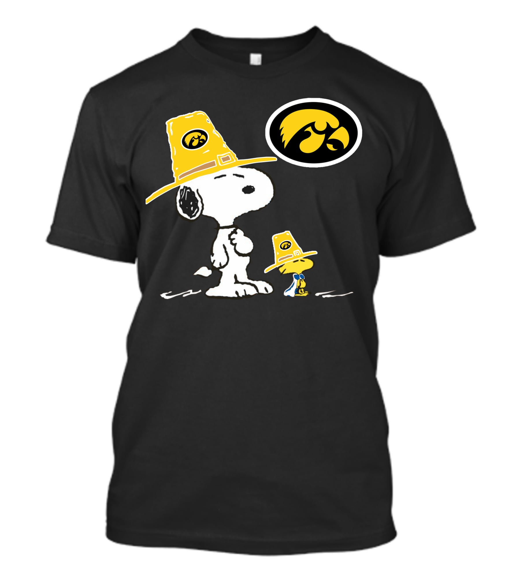 Iowa Hawkeyes Snoopy And Woodstock Pilgrim Hats Peanuts Football Fan T-Shirt