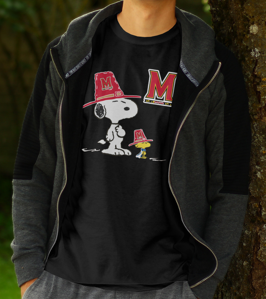 Maryland Terrapins Snoopy And Woodstock Pilgrim Hats T-Shirt