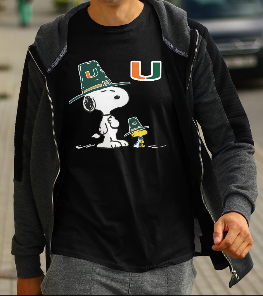 Miami Hurricanes Snoopy And Woodstock With University T-Shirt