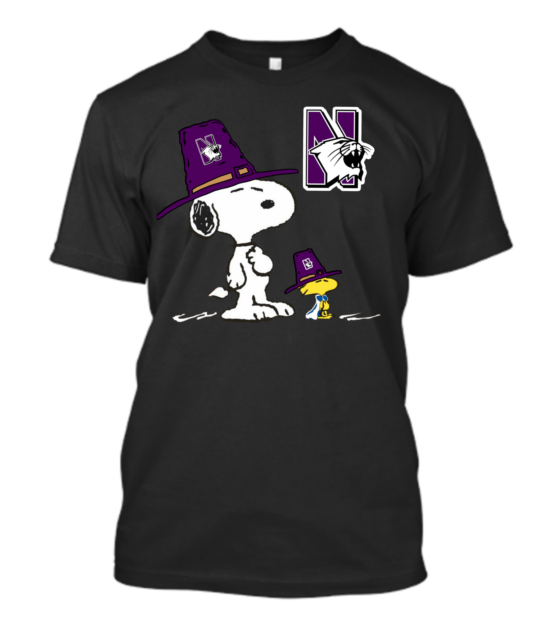 Snoopy And Woodstock Northwestern Wildcats Pilgrim Hat T-Shirt
