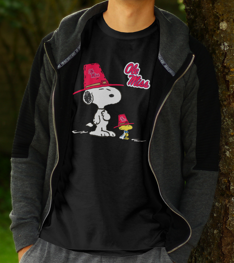 Ole Miss Snoopy And Woodstock In Rebel Hats T-Shirt