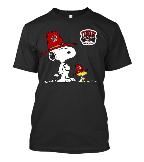 Snoopy Woodstock Unlv Rebels Logo Cowboy Hats Iconic Peanuts T-Shirt