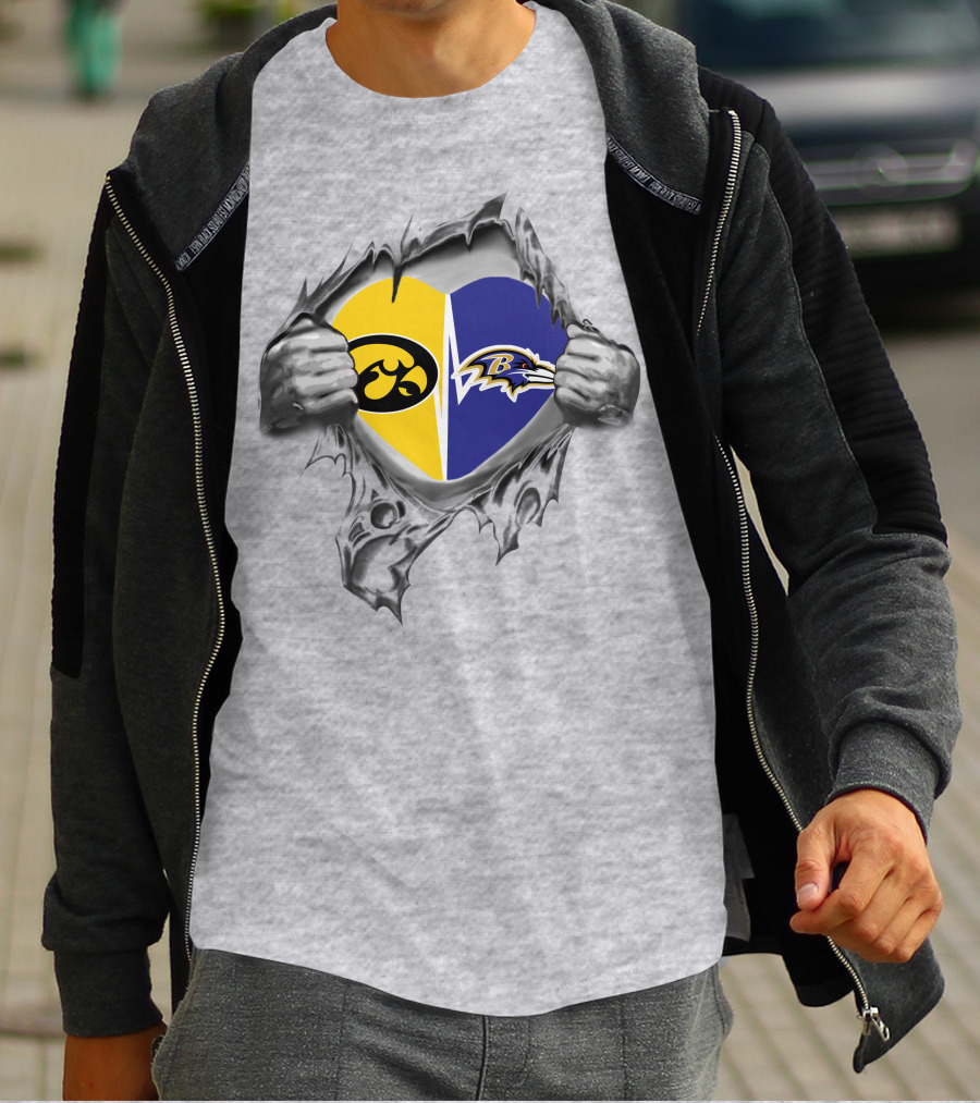 Iowa Hawkeyes Ravens Heart Logo Clash T-Shirt