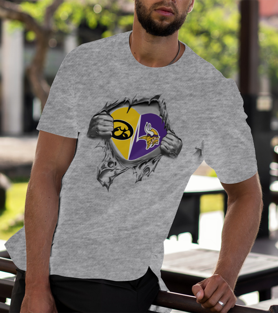 Iowa Hawkeyes Vikings Heart Torn Gray T-Shirt