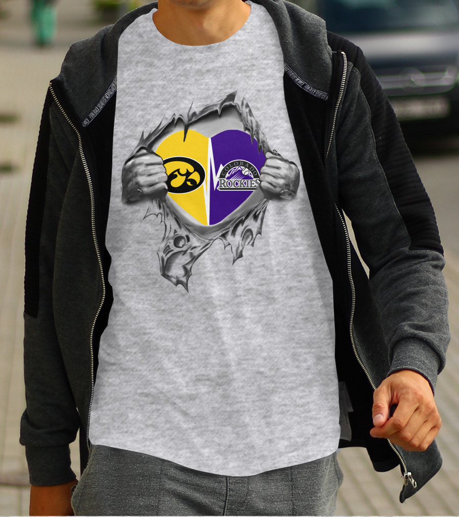 Iowa Hawkeyes Colorado Rockies Heart Logo Fusion T-Shirt