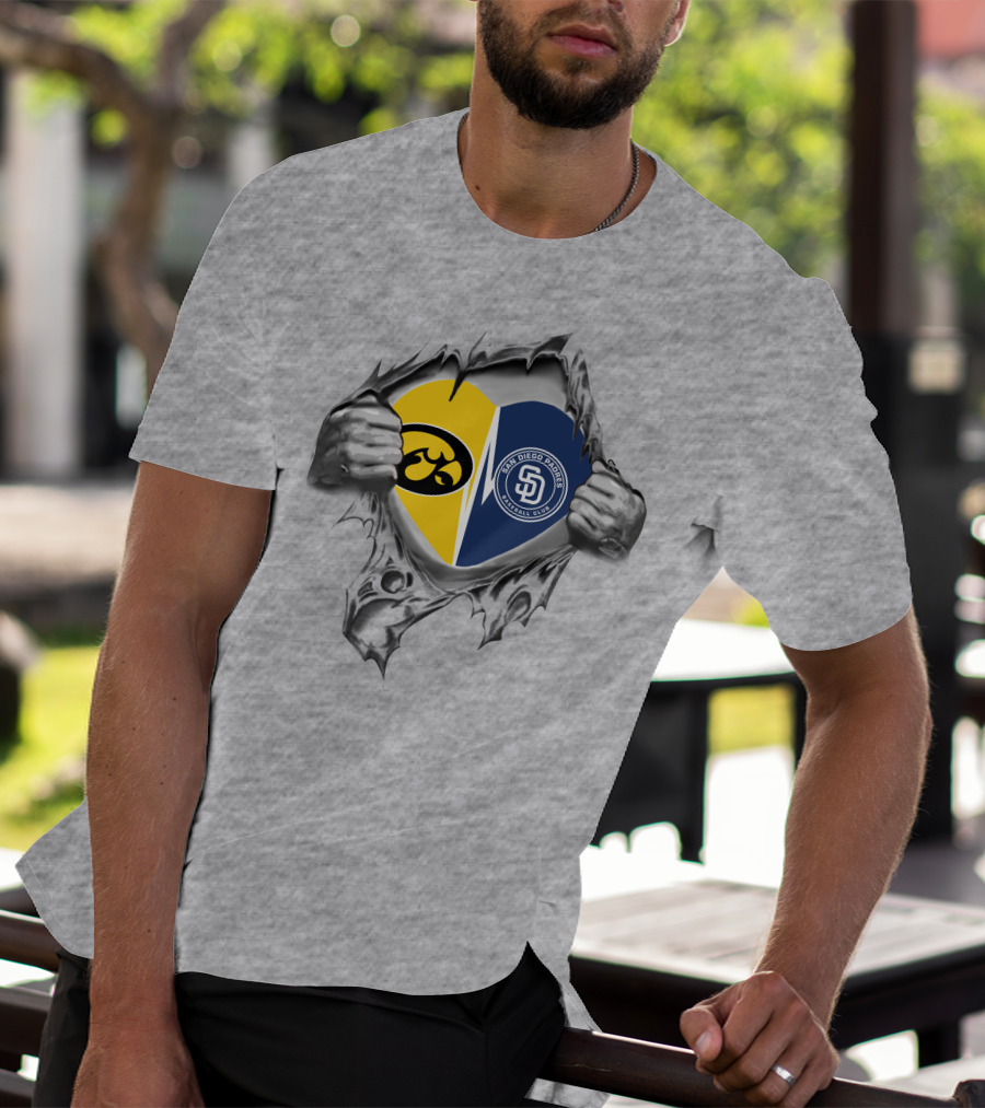 Iowa Hawkeyes Heart With San Diego Padres Burst T-Shirt