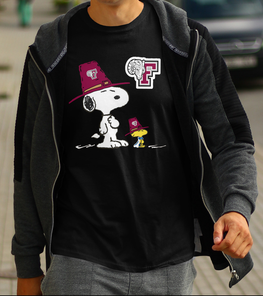 Fordham Snoopy Woodstock Maroon Hats Ram T-Shirt