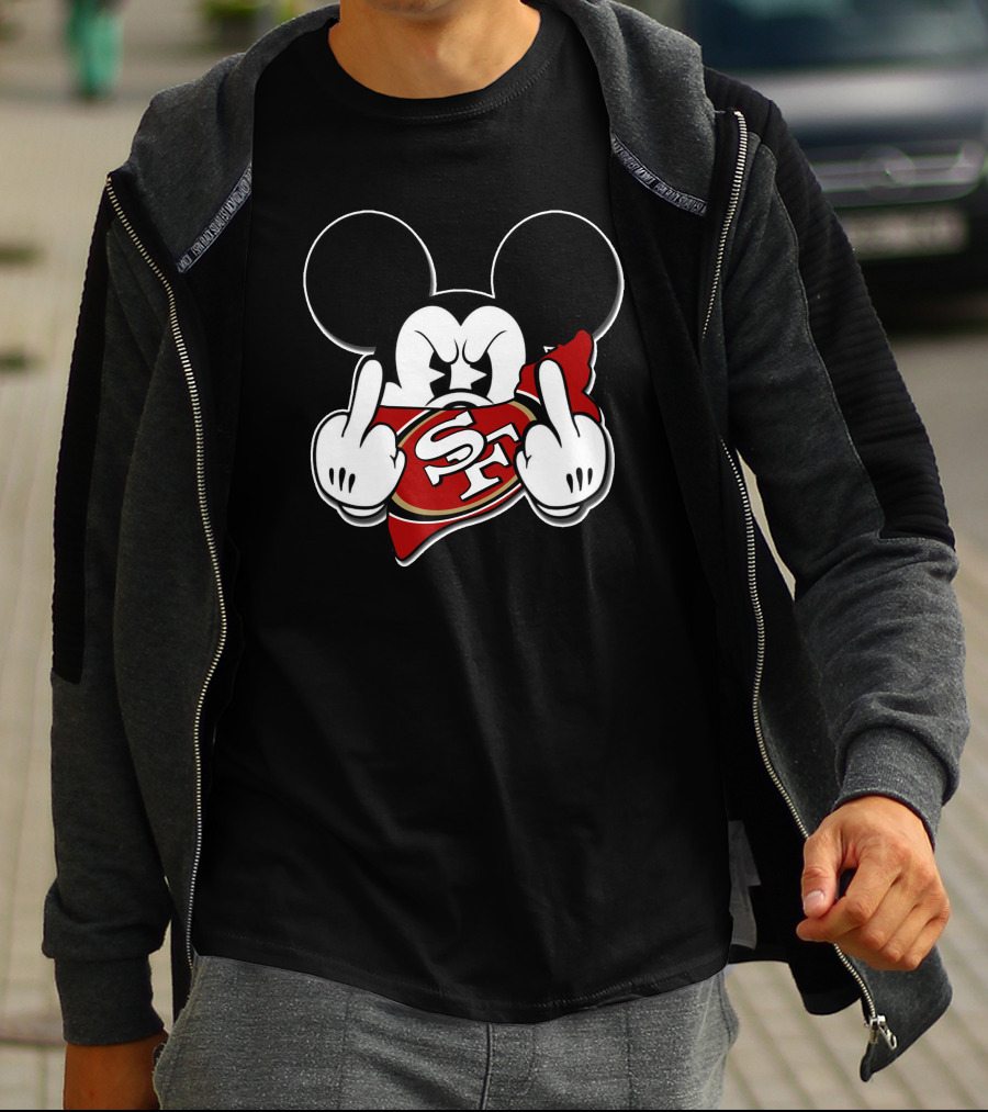 Mickey Mouse With San Francisco 49ers Logo And Offensive Gesture T-Shirt