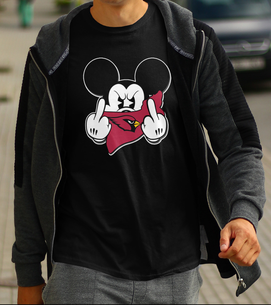 Mickey Mouse Angry Gesture With Cardinals T-Shirt